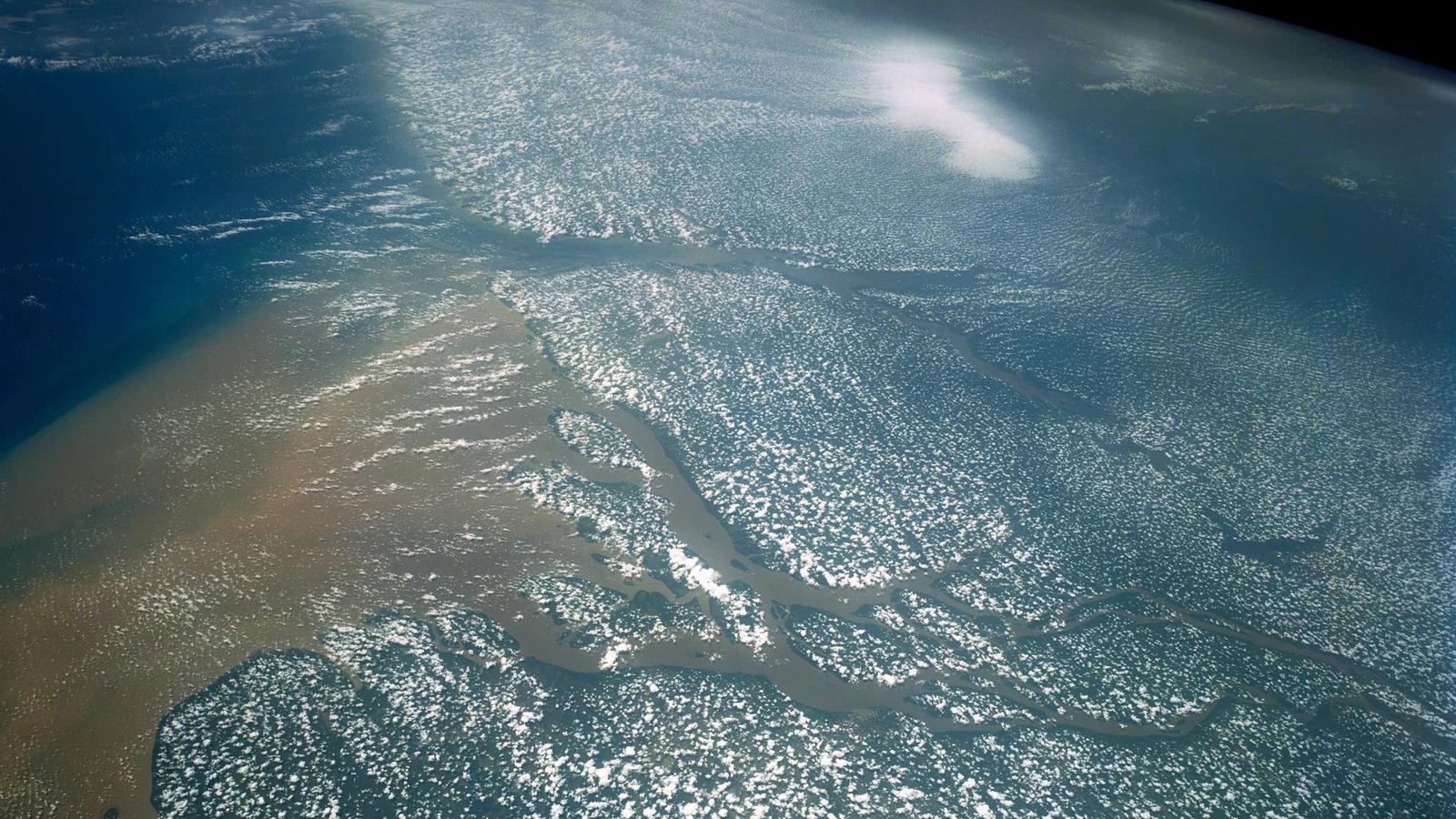 Sediment at the mouths of the Amazon River on Brazil's Atlantic coast, photographed from space in 1991
