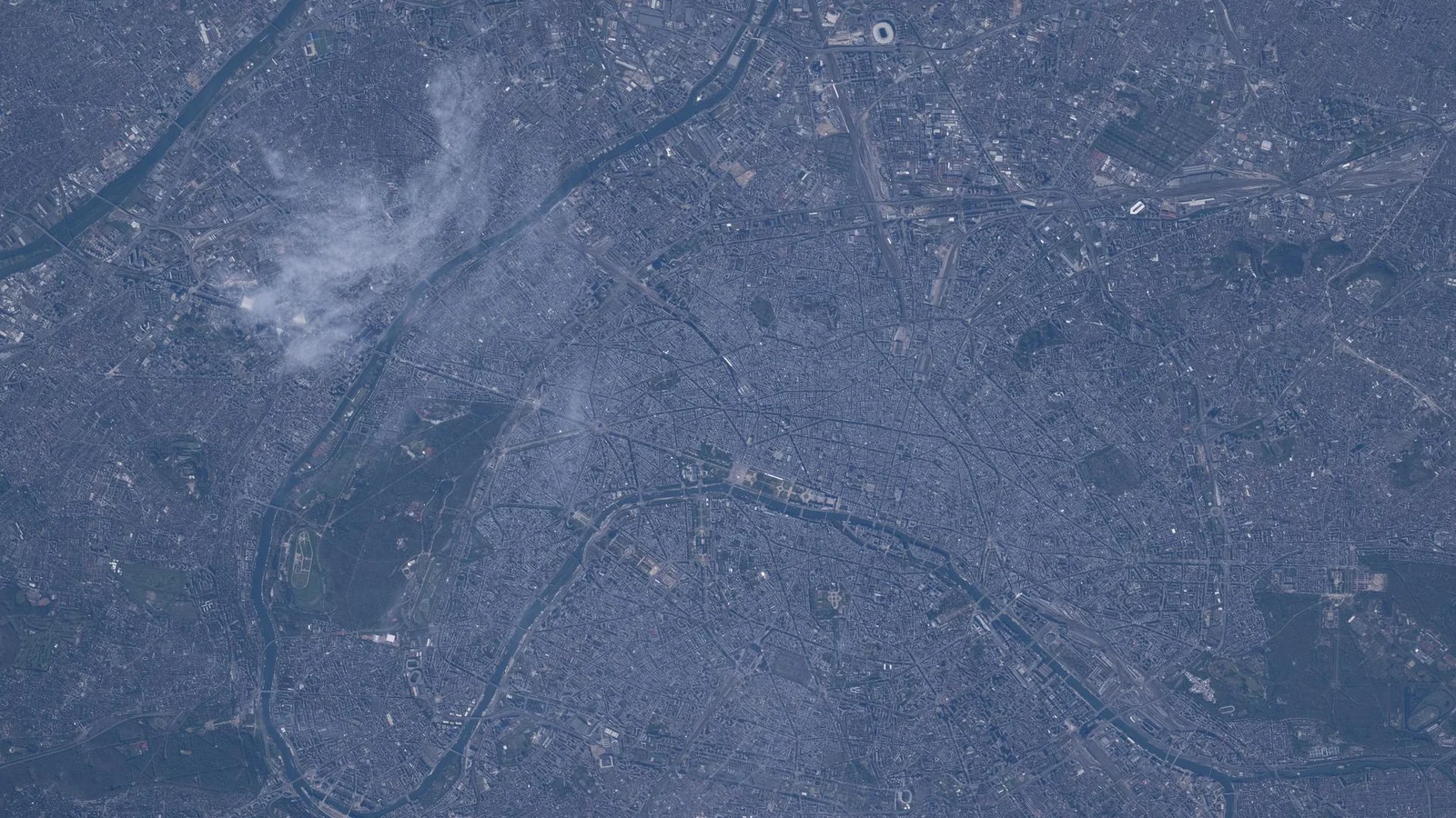 Paris and the Seine photographed from the International Space Station on April 4, 2026; urban context, not a heat map